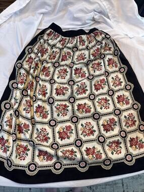 Vtg Herman Geist Rayon Skirt Made in Japan Floral Needlepoint Patchwork Print 12